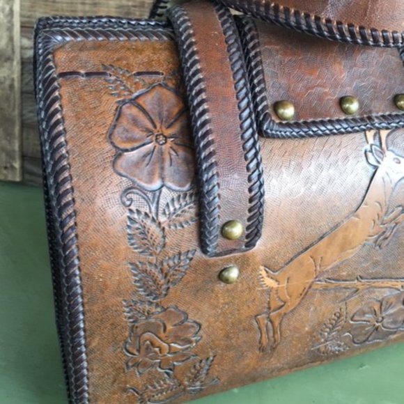 Vintage Leather Tooled Purse/Bag with Handles - Picture 8 of 8